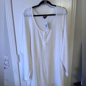 Torrid 6 waffle snap henley long sleeve t shirt bright white New with callout